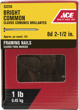 Ace 8D 2-1/2 in. Framing Bright Steel Nail Round 1 lb.