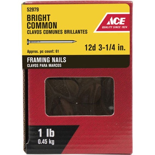 Ace 12D 3-1/4 in. Common Bright Nail Round 1 lb.