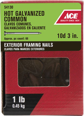 Ace 10D 3 in. Box Hot-Dipped Galvanized Steel Nail Flat 1 lb.