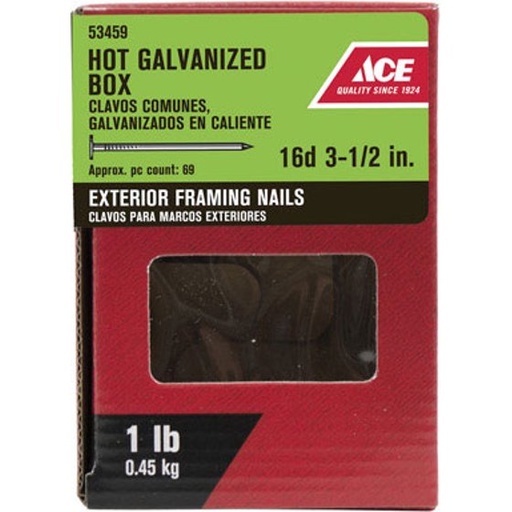 Ace 16D 3-1/2 in. Box Hot-Dipped Galvanized Steel Nail Flat