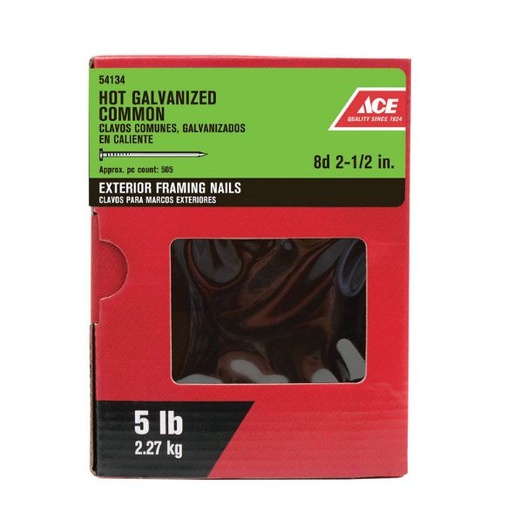Ace 8D 2-1/2 in. Common Hot-Dipped Galvanized Steel Nail Flat 5 lb.