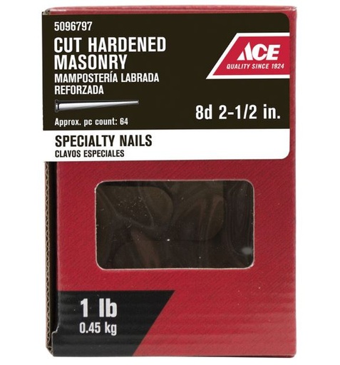 Ace 8D 2-1/2 in. Masonry Bright Steel Nail Flat 1 lb.