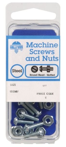 Hillman No. 8-32 x 1-1/4 in. L Slotted Round Head Zinc-Plated Steel Machine Screws 10 pk