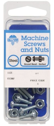 Hillman No. 10-24 x 1 in. L Slotted Round Head Zinc-Plated Steel Machine Screws 8 pk