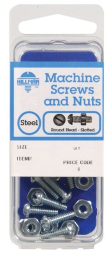 Hillman No. 10-24 x 1-1/4 in. L Slotted Round Head Zinc-Plated Steel Machine Screws 8 pk