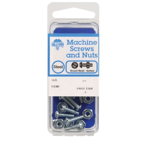 Hillman No. 1/4-20 x 1/2 in. L Slotted Round Head Zinc-Plated Steel Machine Screws 8 pk