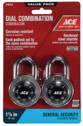 Combination Padlock 2 Pack 50Mm (2In), Black Dial Stainless Steel Ace