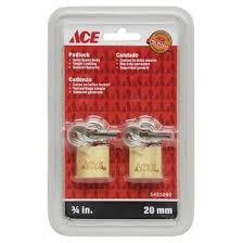 Padlock 2 Pack 20Mm (3-4In) Solid Brass Ace