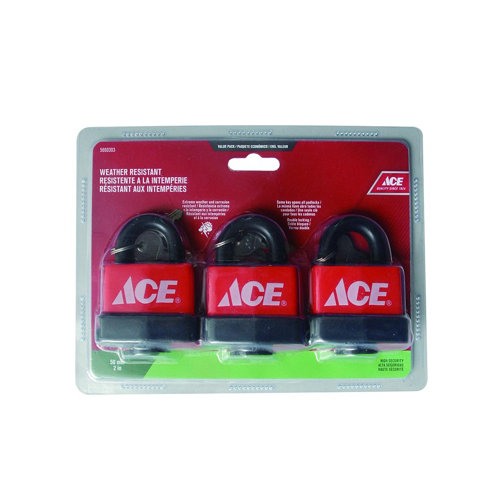 Ace Weatherproof Laminated Padlock 3 Pack 50 Mm (2 In) Steel ACE Hardware