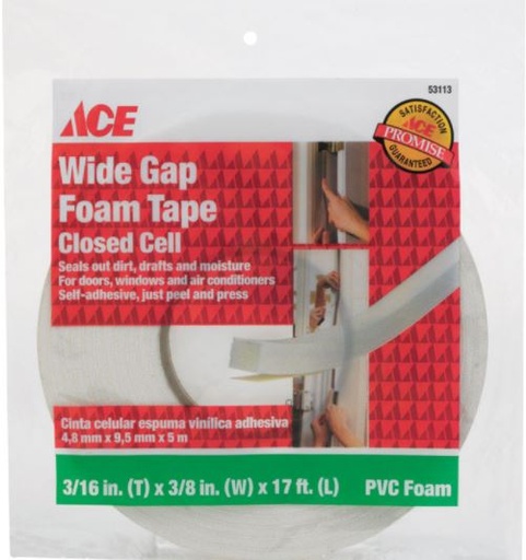 Ace White Vinyl Foam For Doors and Windows 17 ft. L x 3/16 in.Cancel