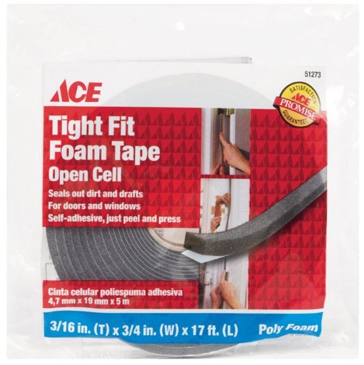 Ace Gray Open Cell Poly Foam For Doors and Windows 17 ft. L x 3/4 in. Cancel