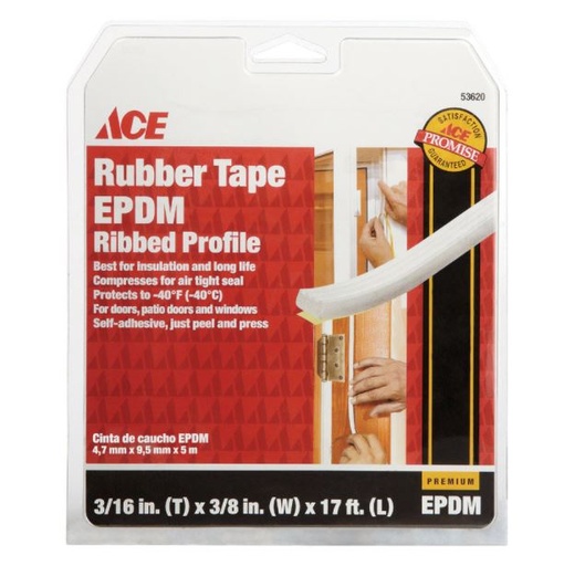 Ace White Ribbed Rubber Weatherstrip, 17 ft. L x 3/8 in., Cancel