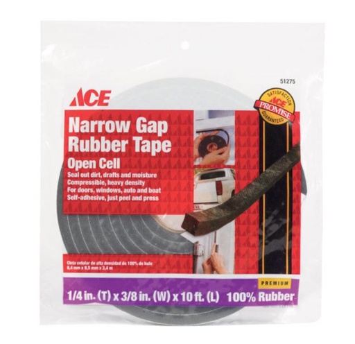 Ace Black Rubber Weather Stripping Tape For Auto and Marine 10 ft. L x 1/4 in.Cancel