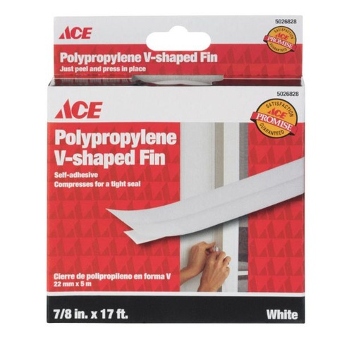 WEATHERSTRIP V-FLEX ADHESIVE 2.2CM X 5.18M (17FT) ROLL WHITE ACE