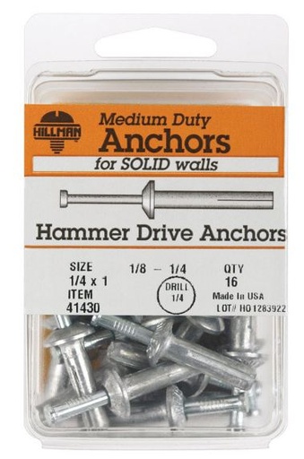 Hillman 1/4 in. Dia. x 1 in. L Zinc Round Head Hammer Drive Anchor 16 pk