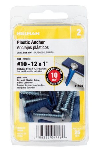 Hillman .19 in. Dia. x 1 in. L Plastic Pan Head Conical Anchor 25 pk