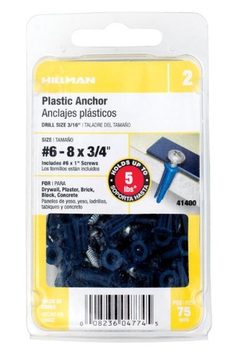 Hillman .138 in. Dia. x 3/4 in. L Plastic Pan Head Conical Anchor 75 pk