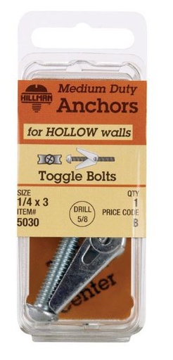 Hillman 1/4 in. Dia. x 3 in. L Round Steel Toggle Bolt 1 pk