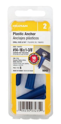 Hillman .25 in. Dia. x 1-3/8 in. L Plastic Pan Head Conical Anchor 5 pk