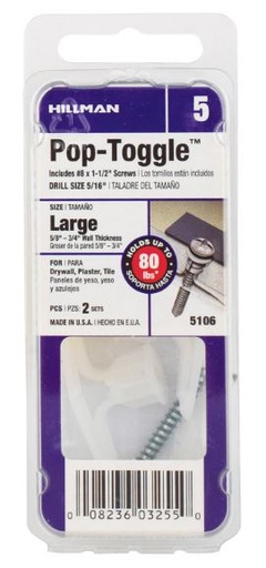 Hillman 5/8 in. Dia. x 5/8 in. Large in. L Zinc Pan Head Pop-Toggle Anchors 2 pk