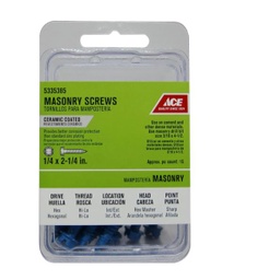 Ace 1/4 in. x 2-1/4 in. L Slotted Hex Washer Head Masonry Screws 15 pk