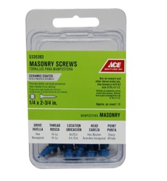 Ace 1/4 in. x 2-3/4 in. L Slotted Hex Washer Head Masonry Screws 12 pk
