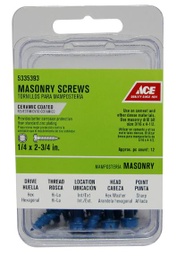Ace 1/4 in. x 2-3/4 in. L Slotted Hex Washer Head Masonry Screws 12 pk
