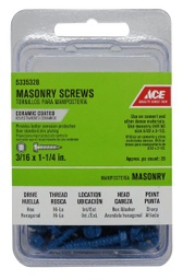 Ace 3/16 in. x 1-1/4 in. L Slotted Hex Washer Head Masonry Screws 25 pk
