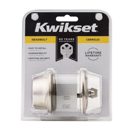 Kwikset Satin Nickel Deadbolt Grade 3 Key: 660 15 CP K6 1-3/4 in.Cancel