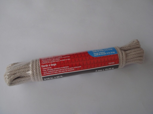 Clothesline Economy Braided Cotton 5Mm X 15M (3-16In X 50Ft), Light Load Natural Ace, Cancel