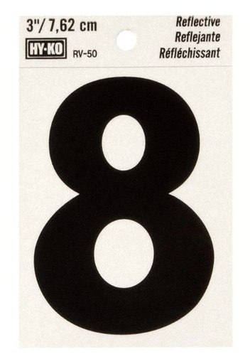 Reflective 8 House Number 3In (7.6Cm) Vinyl W