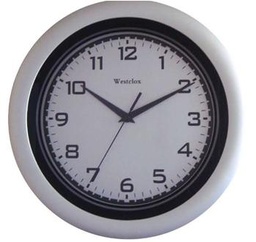 Wall Clock Round Silver 28.6Cm, (11.25In) Plastic Battery Westclox