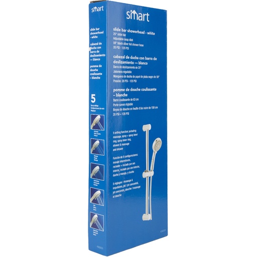 Slide Bar Showerhead 5 Setting 0.98In (2.5Cm), Head 60In (152Cm) Hose Smart