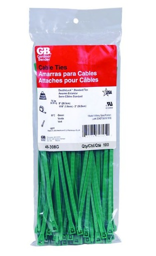 Ties Cable 8" Grn 100Pk                 