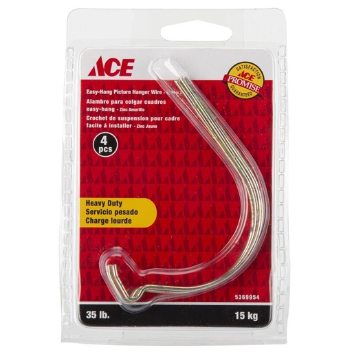 J Picture Hanger Wire Yellow Zinc Card Of 4 Ace