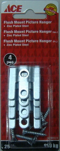 Picture Frame Hanger Flush Mount With Screws, Zinc Plated 11.34Kg (25Lbs) Card Of 4 Ace