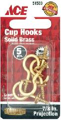 Cup Hook 7/8In (22.2Mm) Solid Brass Ace