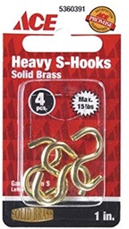 Heavy S Hook 1In (25.4Mm) Solid Brass Ace