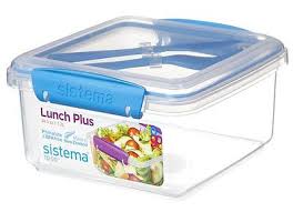 Food Container Square With Fork And Knife 1.2L, (40Oz) 5 Cups Bpa Free Sistema