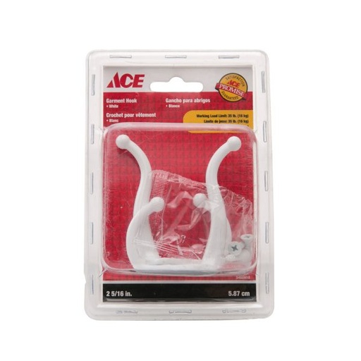 Coat And Hat Garment Hook  2  5/16In (5.87Cm)White Ace