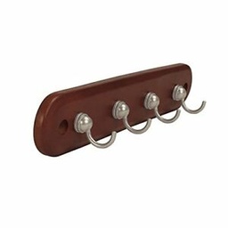 Four Hook Key Rack Walnut Wood Satin Nickel Hook Spectrum