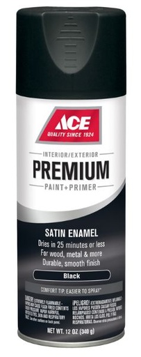 Ace Premium Satin Black Enamel Spray Paint 12 oz.
