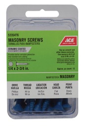 Ace 1/4 in. x 2-3/4 in. L Phillips Flat Head Masonry Screws, 12 pk