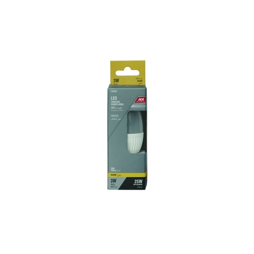 LED BULB 3WATT TORPEDO CANDELABRA, E14 FROSTED 200 LUMENS WAR