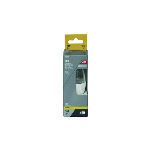 LED BULB 3WATT TORPEDO CANDELABRA, E14 CLEAR 200 LUMENS WARM