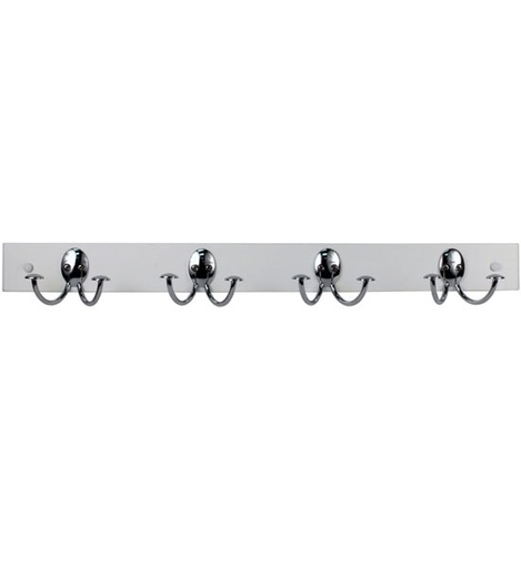 STRATFORD WALL MOUNT WOOD RACK WHITE, AND CHROME 4 DOUBLE HOO