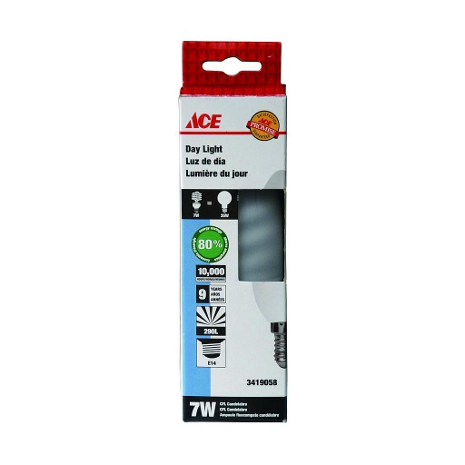 CANDELABRA CFL BULB 7 WATT DAY LIGHT E14 220-240V 50-60HZ CE ACE