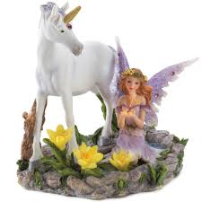 Dragon Crest Magical Forest Fairy with Unicorn 5 in. H x 4.25 in. W x 5.25 in. L Poly Resin Figur.