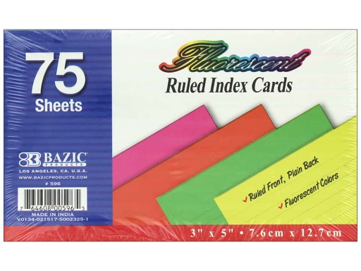 BAZIC 75 CT. 3" X 5” RULED FLUORESCENT