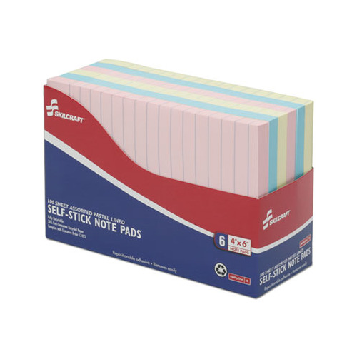 Self-Stick Pad Set, 4 X 6, Lined, Blue, Green, Pink, Yellow